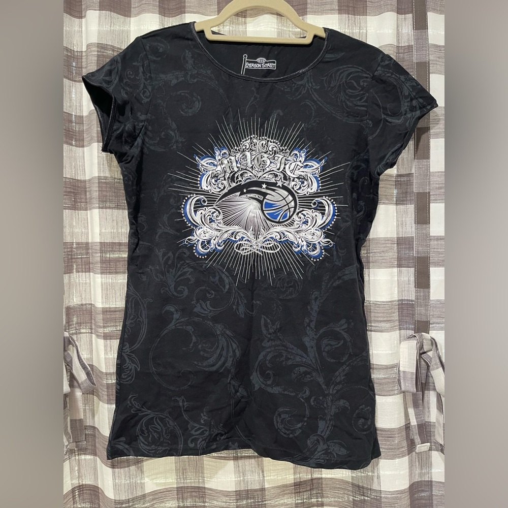 Orlando Magic Black Graphic Tee with Blue and Silver Accents